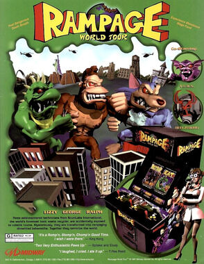 Rampage World Tour Video Arcade Game FLYER Original Ape Wolf Beast Monsters Art